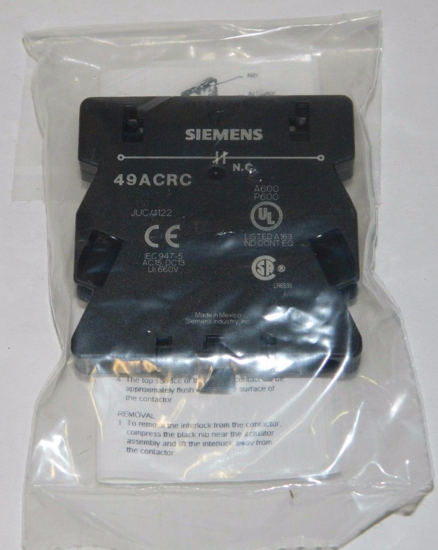 NEW Siemens Furnas 49ACRC Auxiliary Contact Kit 1NC NEW IN FACTORY SEALED BAG