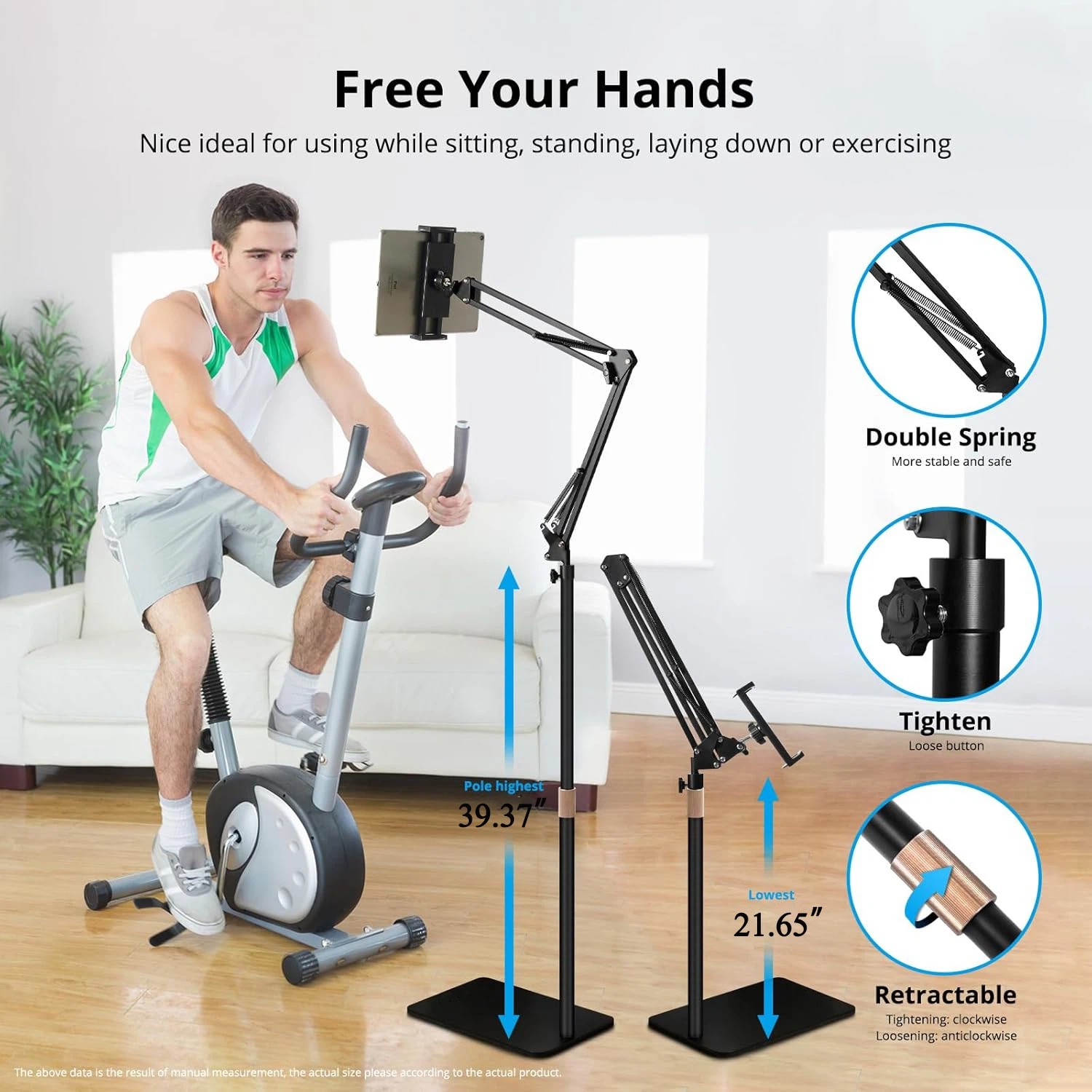 69'' Tablet Floor Stand Overhead Bed Phone Stand Angle Height Adjustable Holder