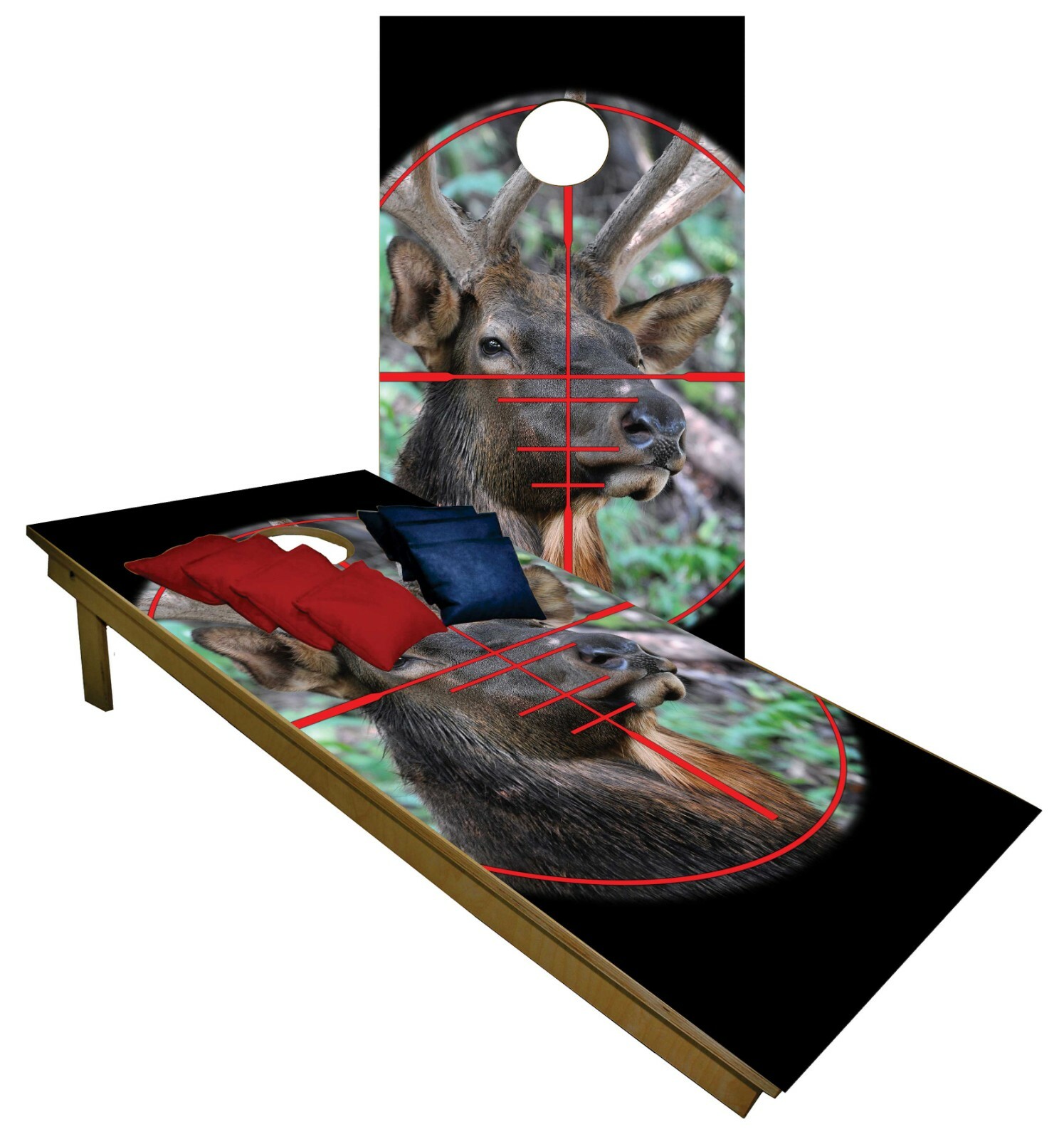 HUNTING Cornhole Boards BEANBAG TOSS GAME w Bags Deer Camo Hunter Scope Set
