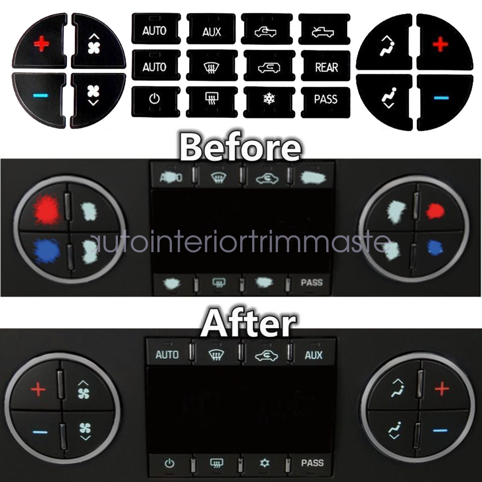 AC Dash Button Repair Kit Decal Stickers Replacement for 07-14 Chevrolet Tahoe