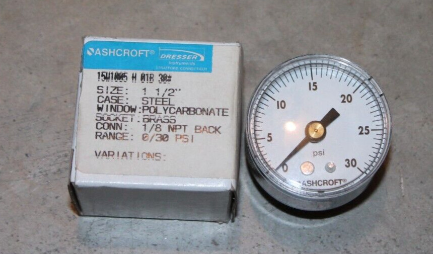 Ashcroft 15W1005H01B 30# 0-30Psi Pressure Gauge
