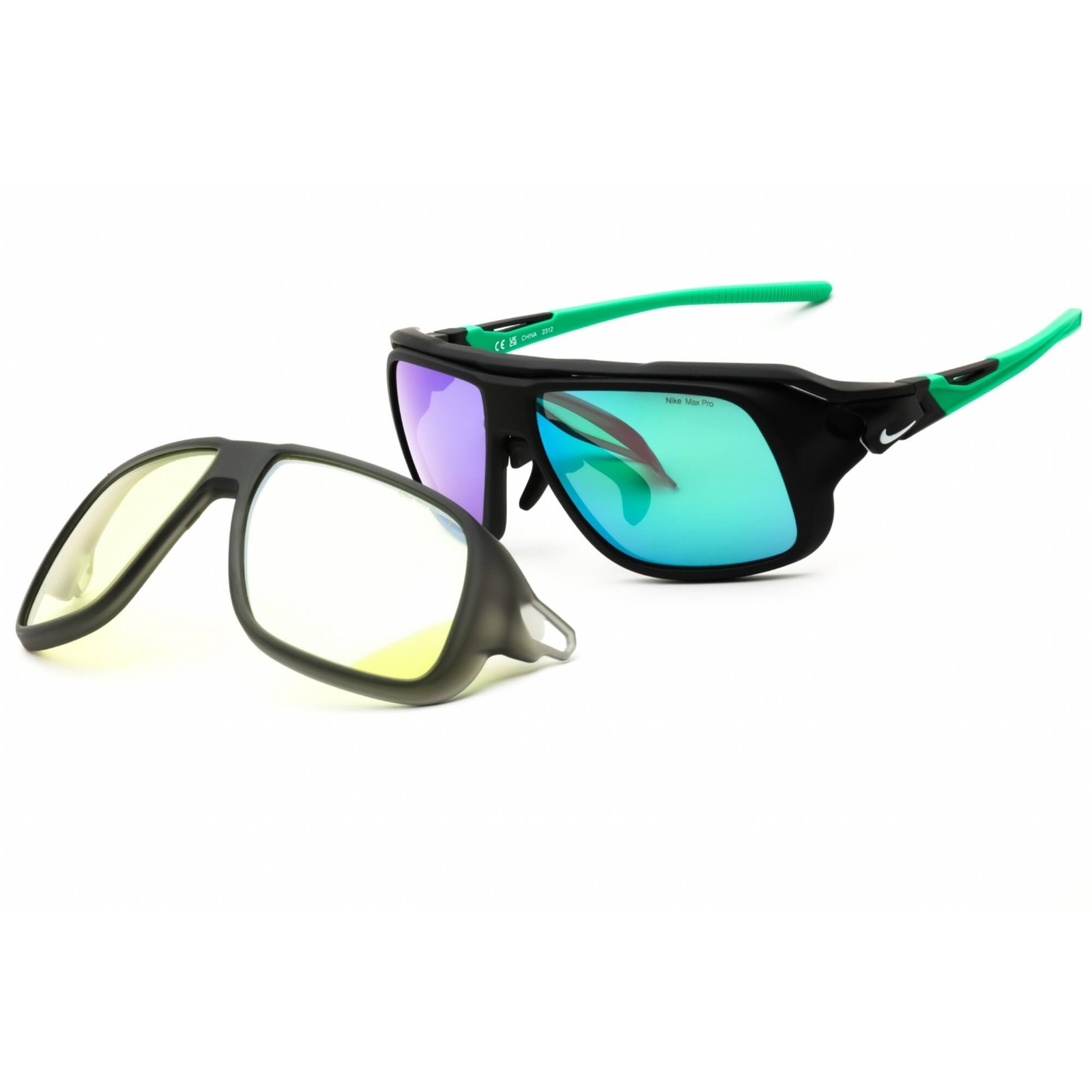 Nike Men's Sunglasses Matte Black/Green Full Rim Frame FLYFREE SOAR EV24001 011