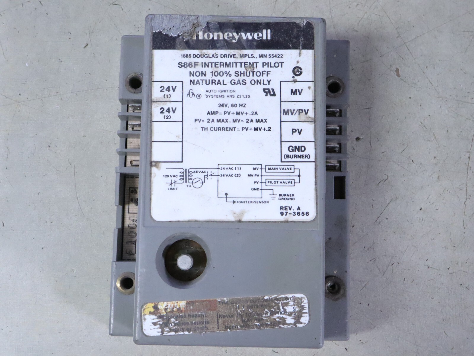 Honeywell S86F Shutoff Nat. Gas 24V Intermittent Pilot Control Non 100%