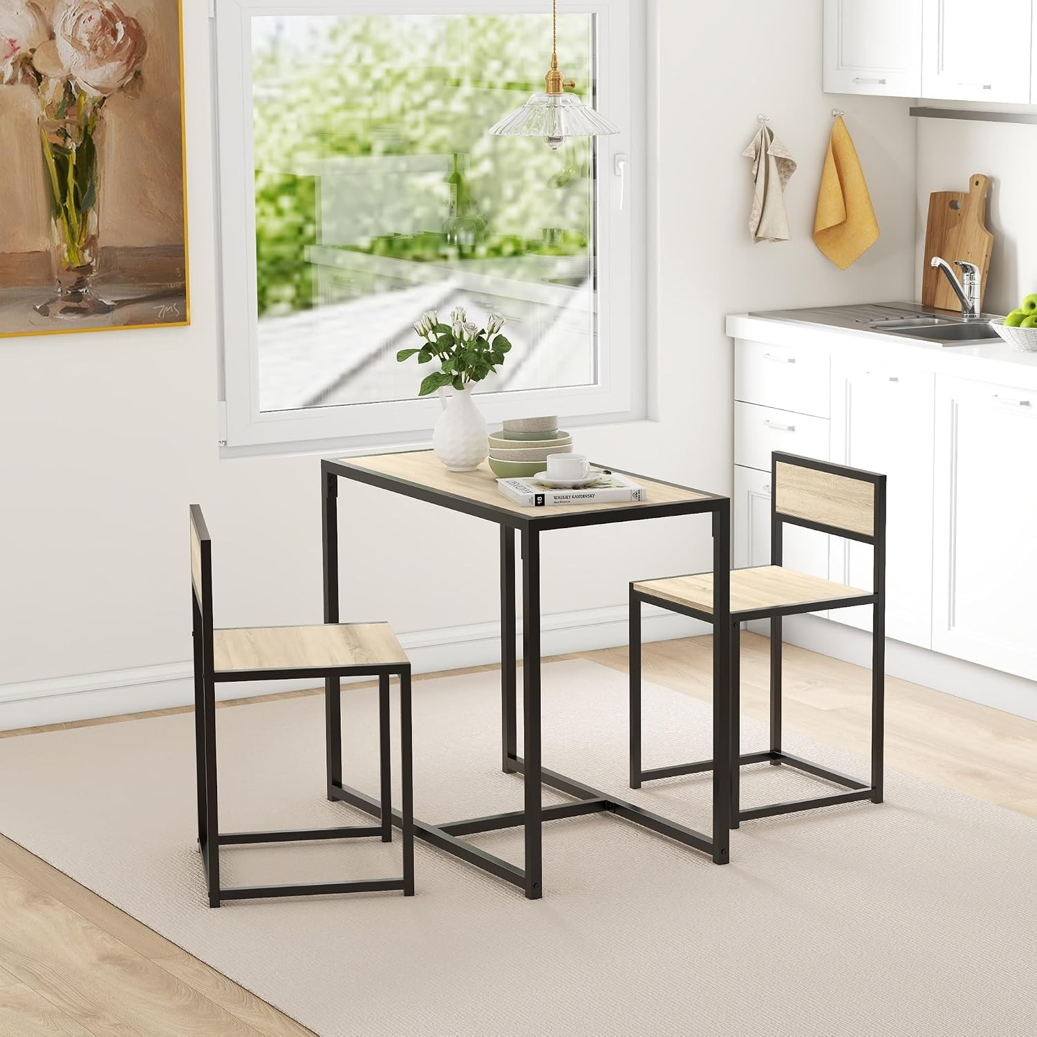 Small Dining Table Set for 2 Compact for Small Spaces, Oak | Kitchen Table and C
