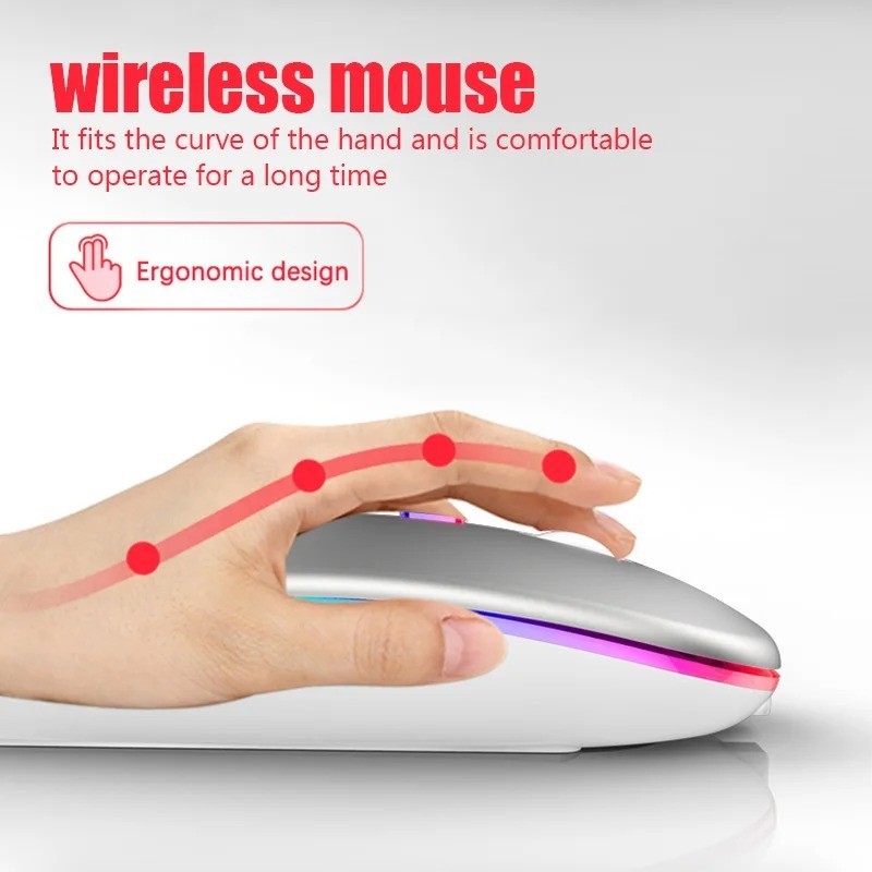 RGB Bluetooth Wireless Mouse Rechargeable Ergonomic USB PC Laptop iPad ✅