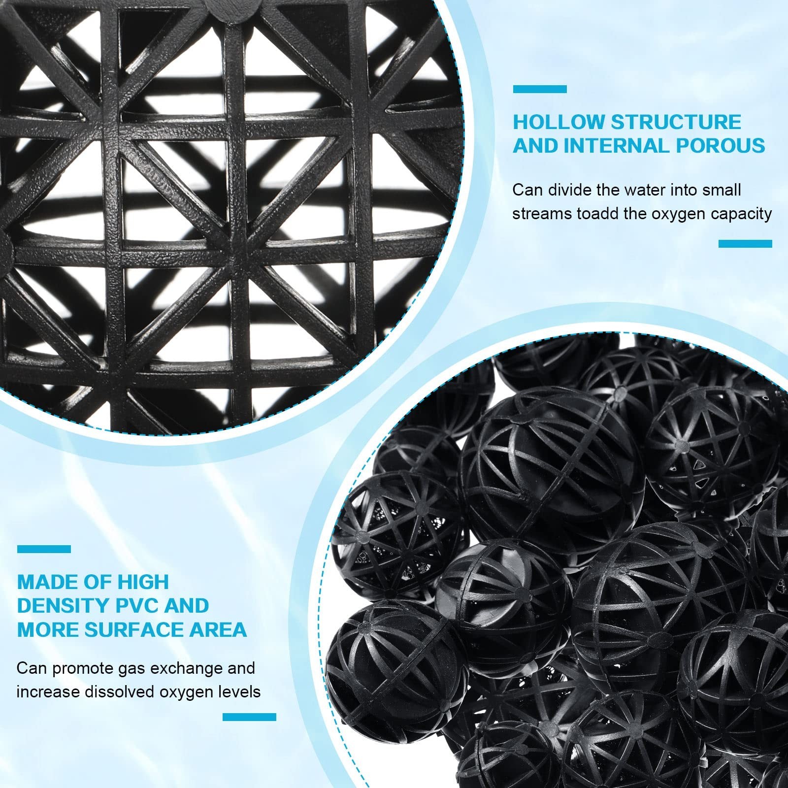 Cunno 200 Pcs Bio Balls Pond Filter Media Black Aquarium Bio Media with Spong...