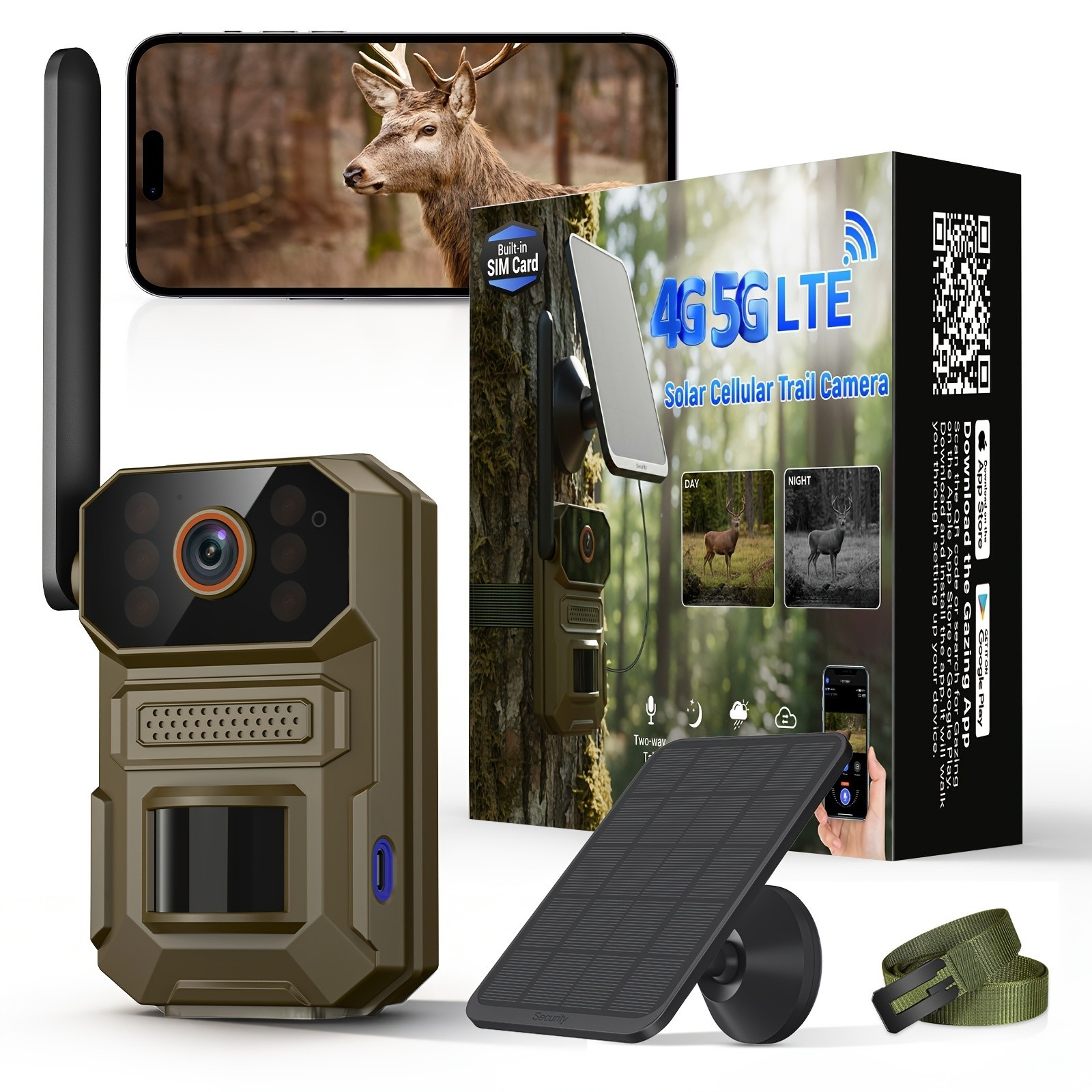 Hunting Trail Camera Solar 4G 5G Cellular 2K QHD 30MPSecurity Cam System