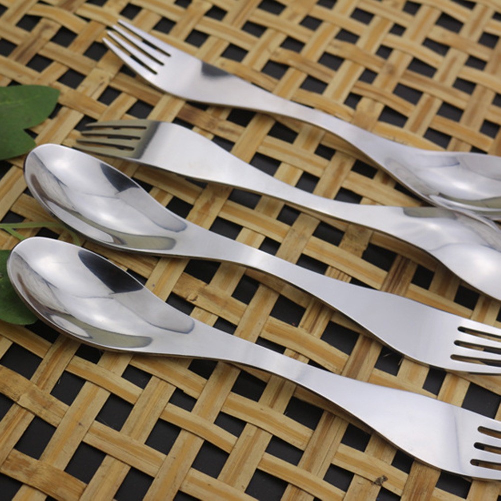 2 Pcs Stainless Steel Spork Double Ended Fork Spoon Set For Camping Hiking