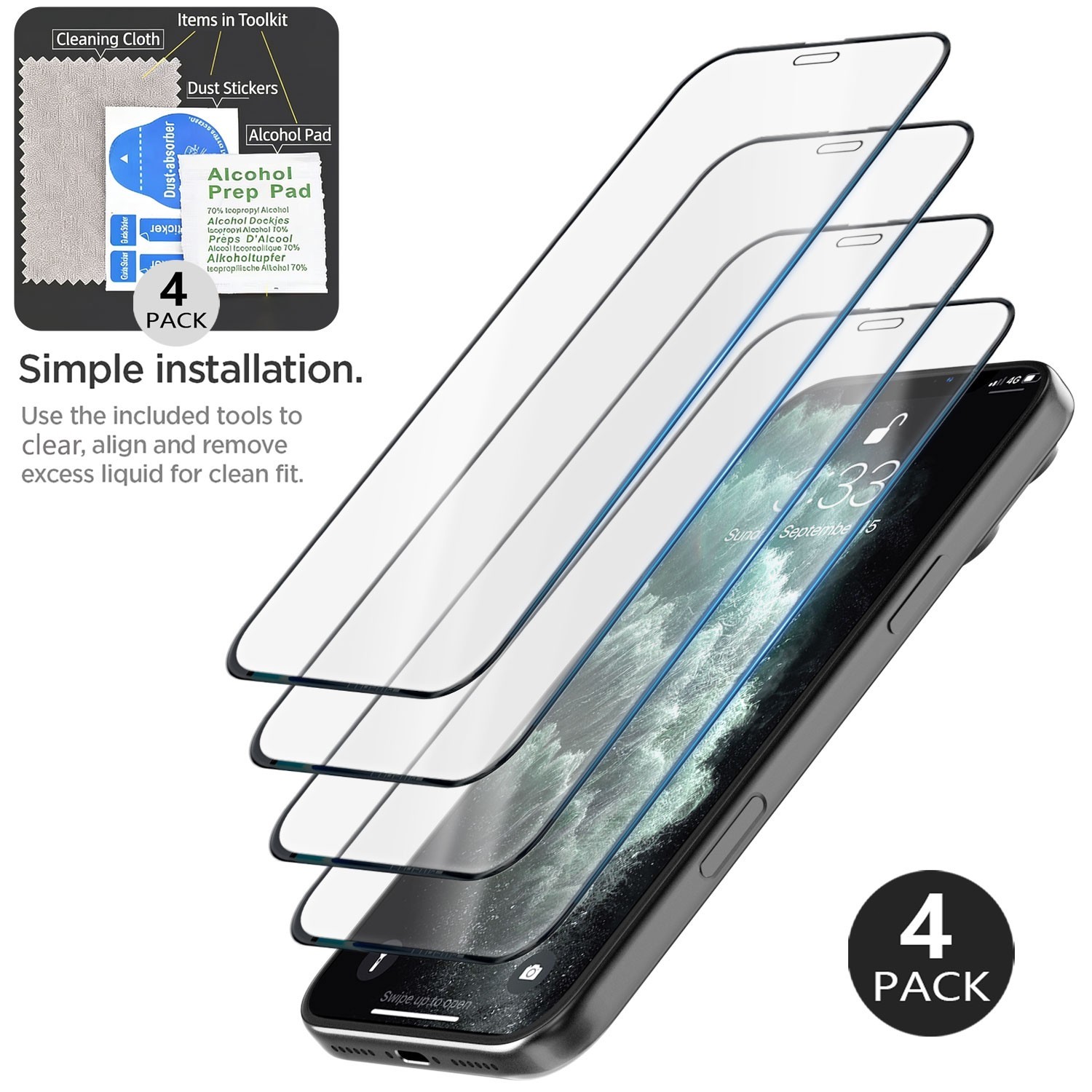 4X For Apple iPhone 11/11 Pro/11 Pro Max Clear Tempered Glass Screen Protector