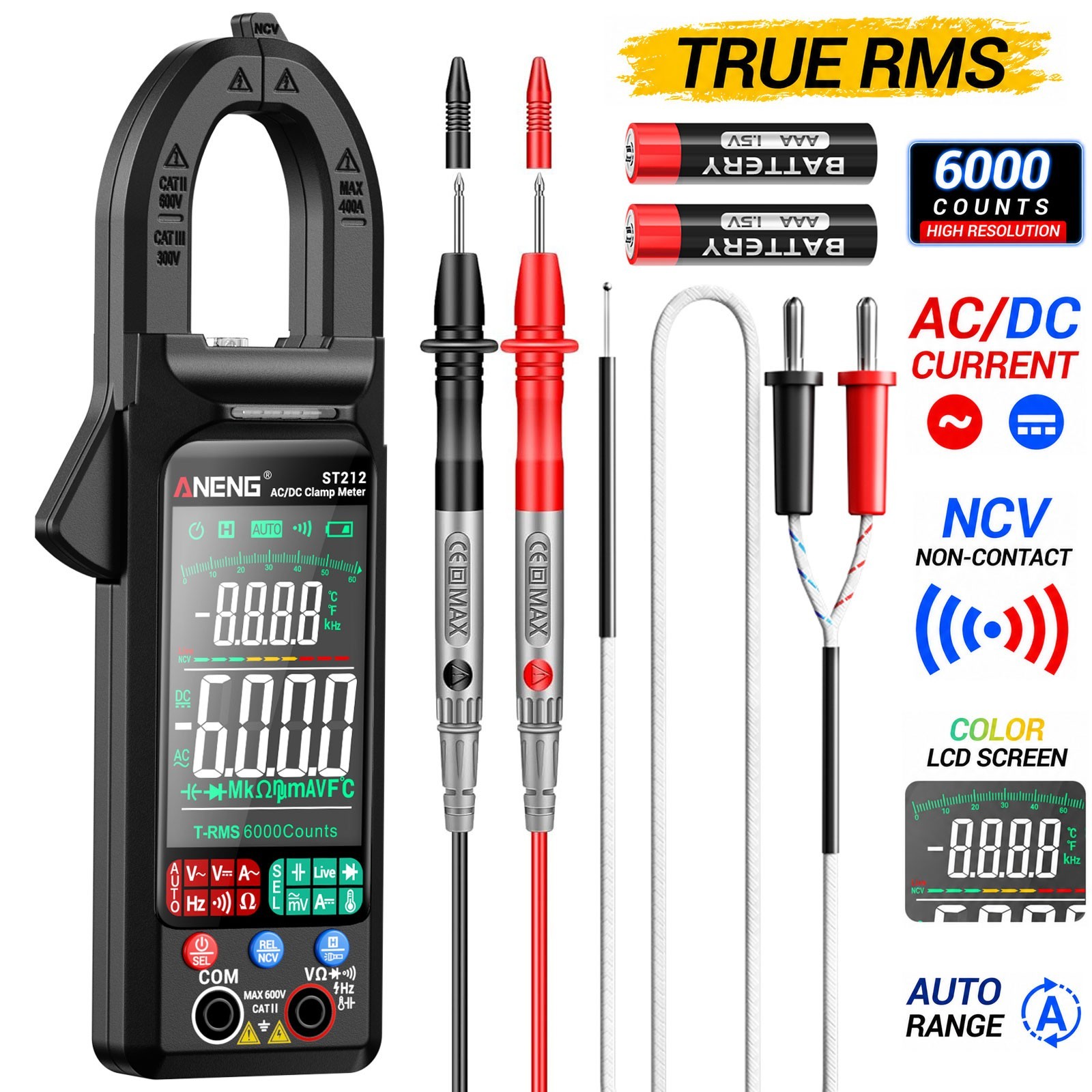 ANENG ST212 Clamp Meter Digital Multimeter Professional T-RMS 400A  AC/DC Tester