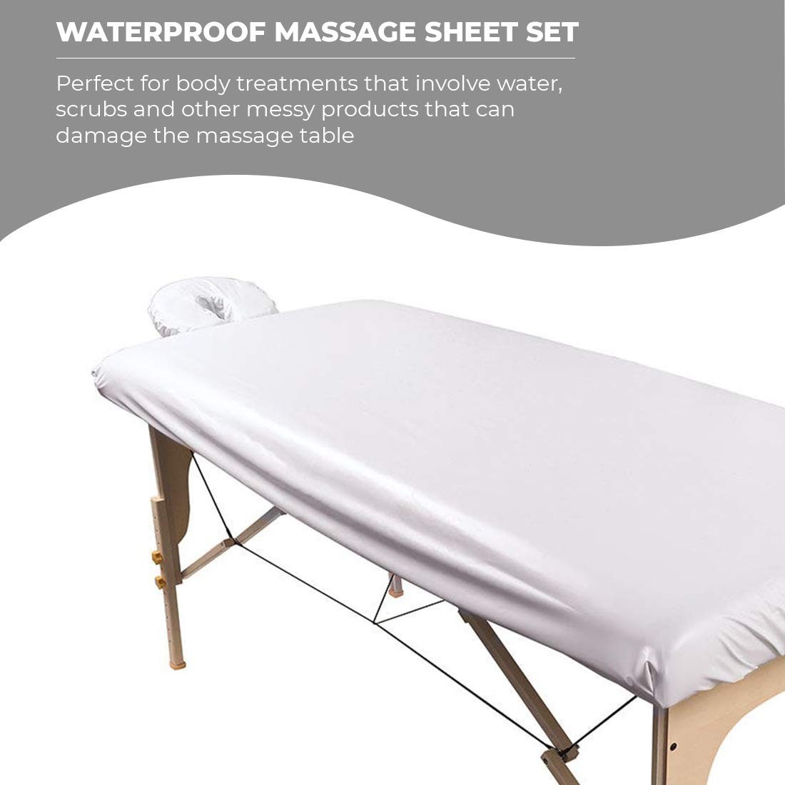 White Waterproof Massage Table Cover with Fitted Sheet & Face Rest, Washable
