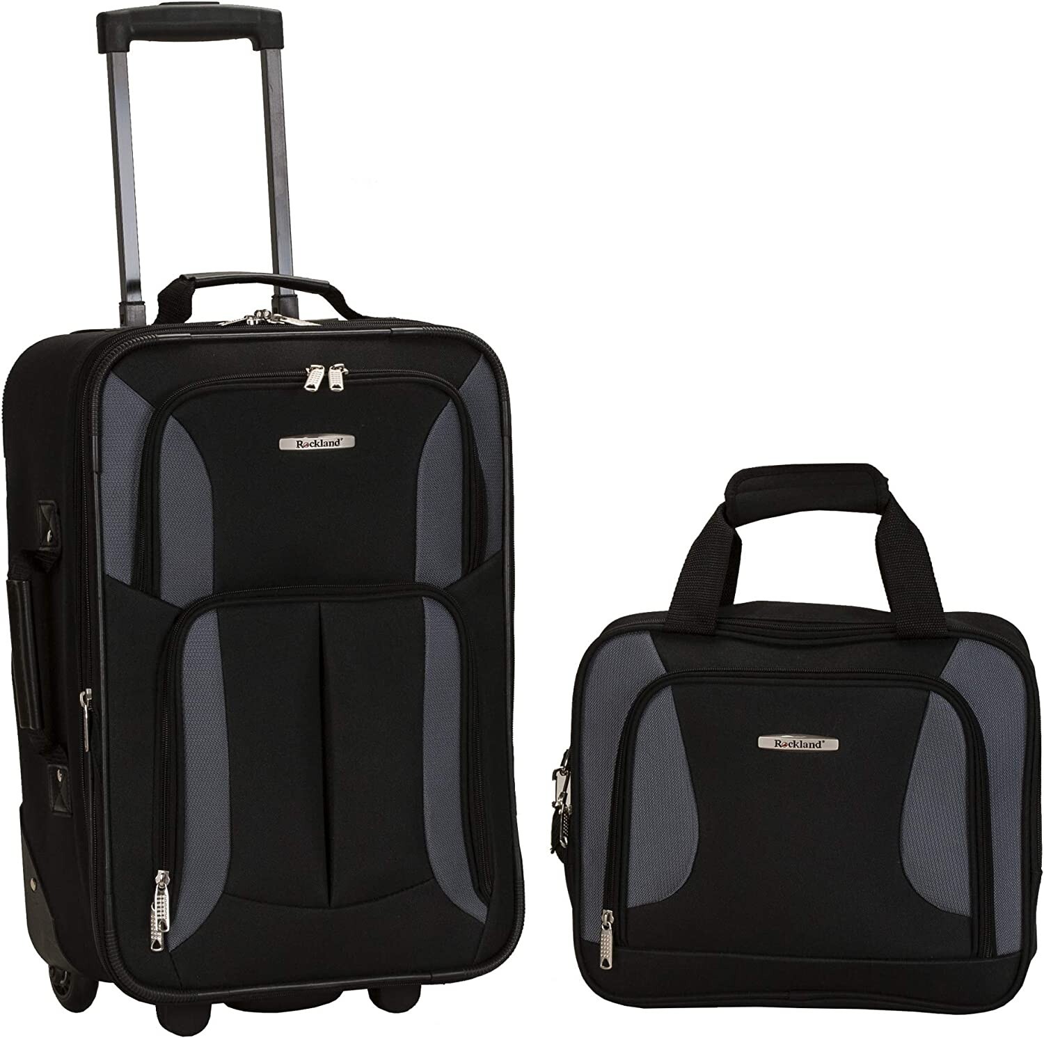 Rockland 2 Piece Expandable Softside Luggage Set Carry On Tote Bag Black/Gray