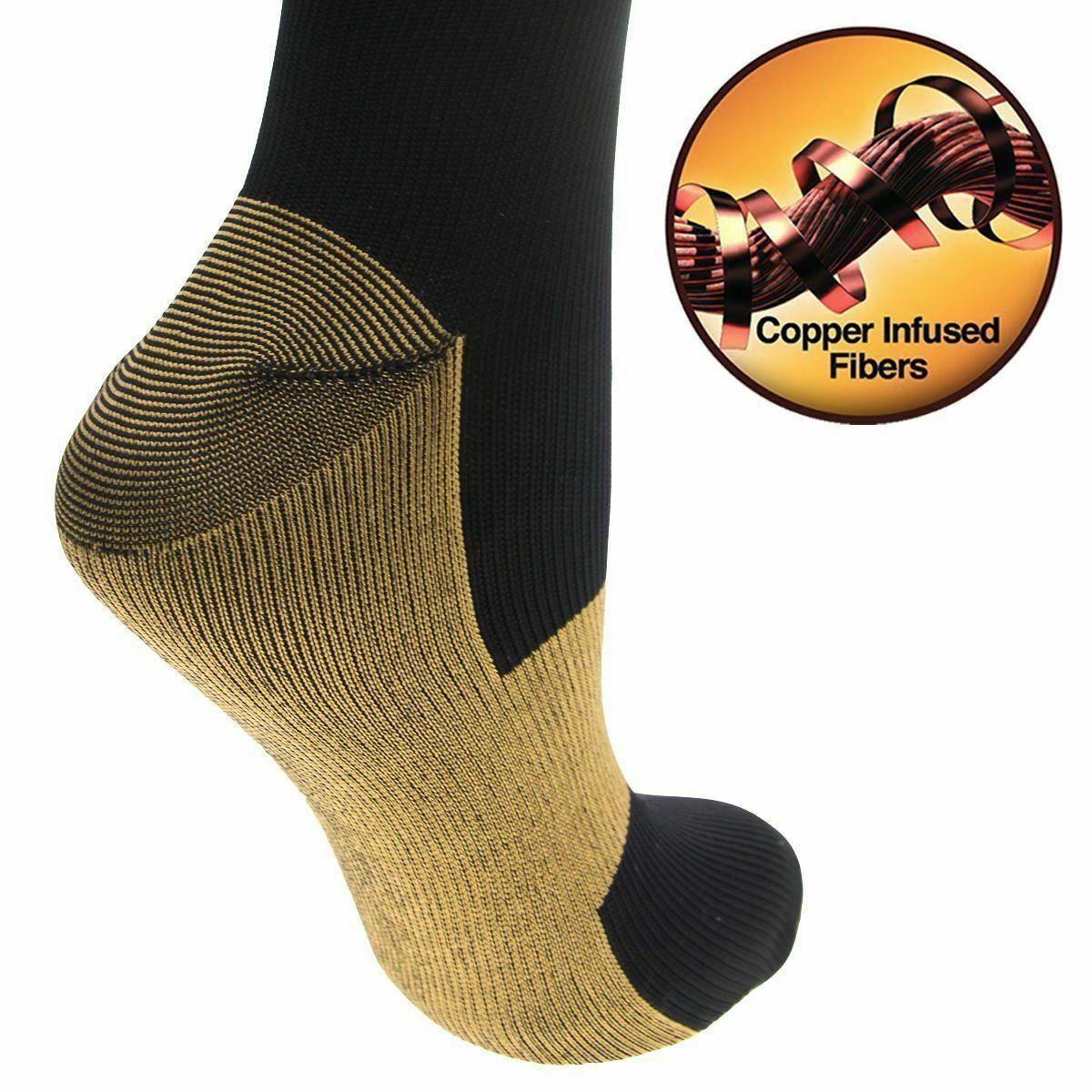 5 Pairs Copper Compression Socks 20-30mmHg Graduated Support Mens Womens S/M-XXL