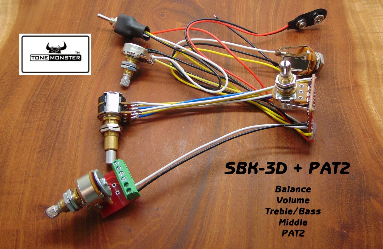 TONE MONSTER SBK-3D & PAT2  Bass Guitar Preamp Balance Volume Treble/Bass Middle