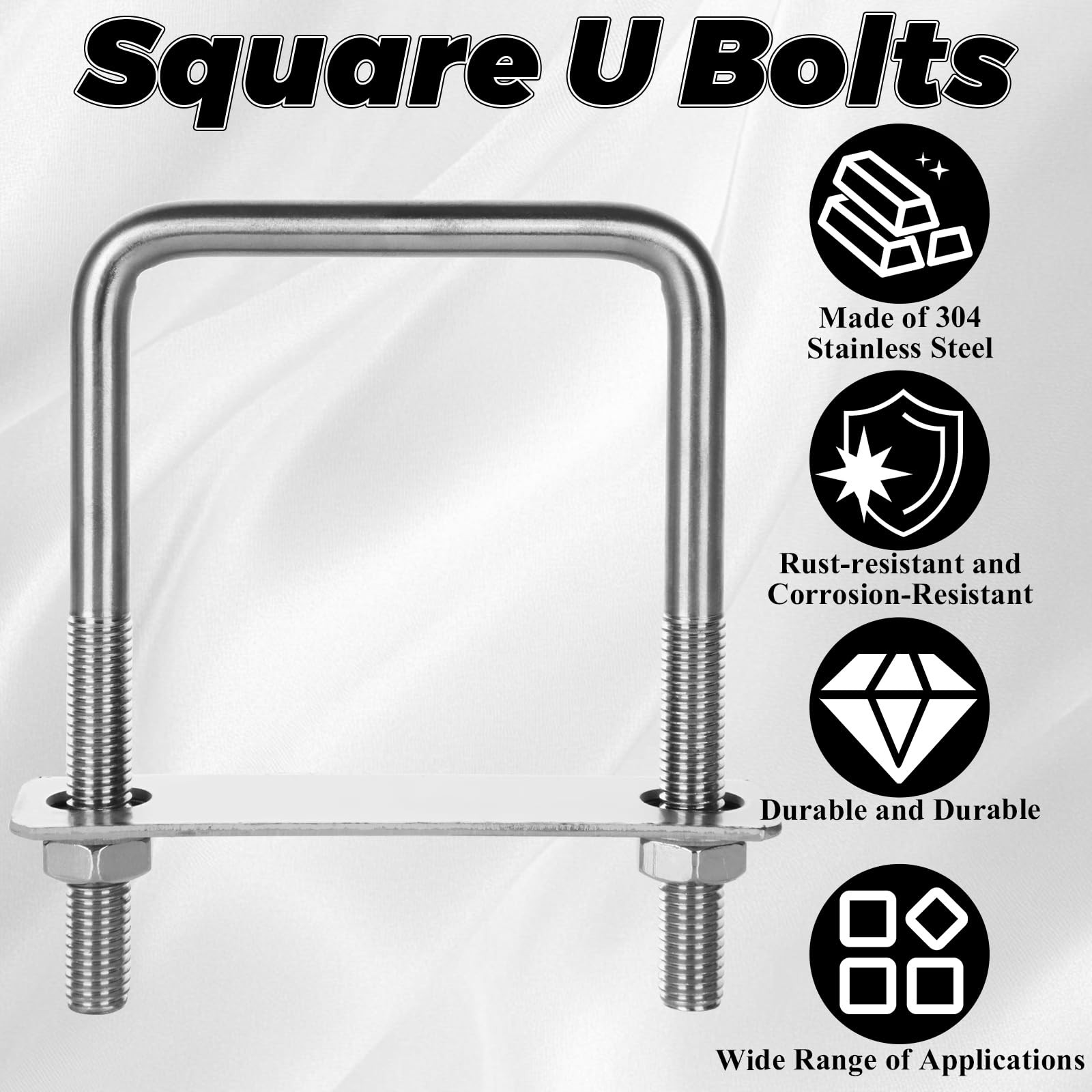 8 Pack Square U-Bolts 2-1/2" Inner Width 100mm Length 304 silver 2.5 inch