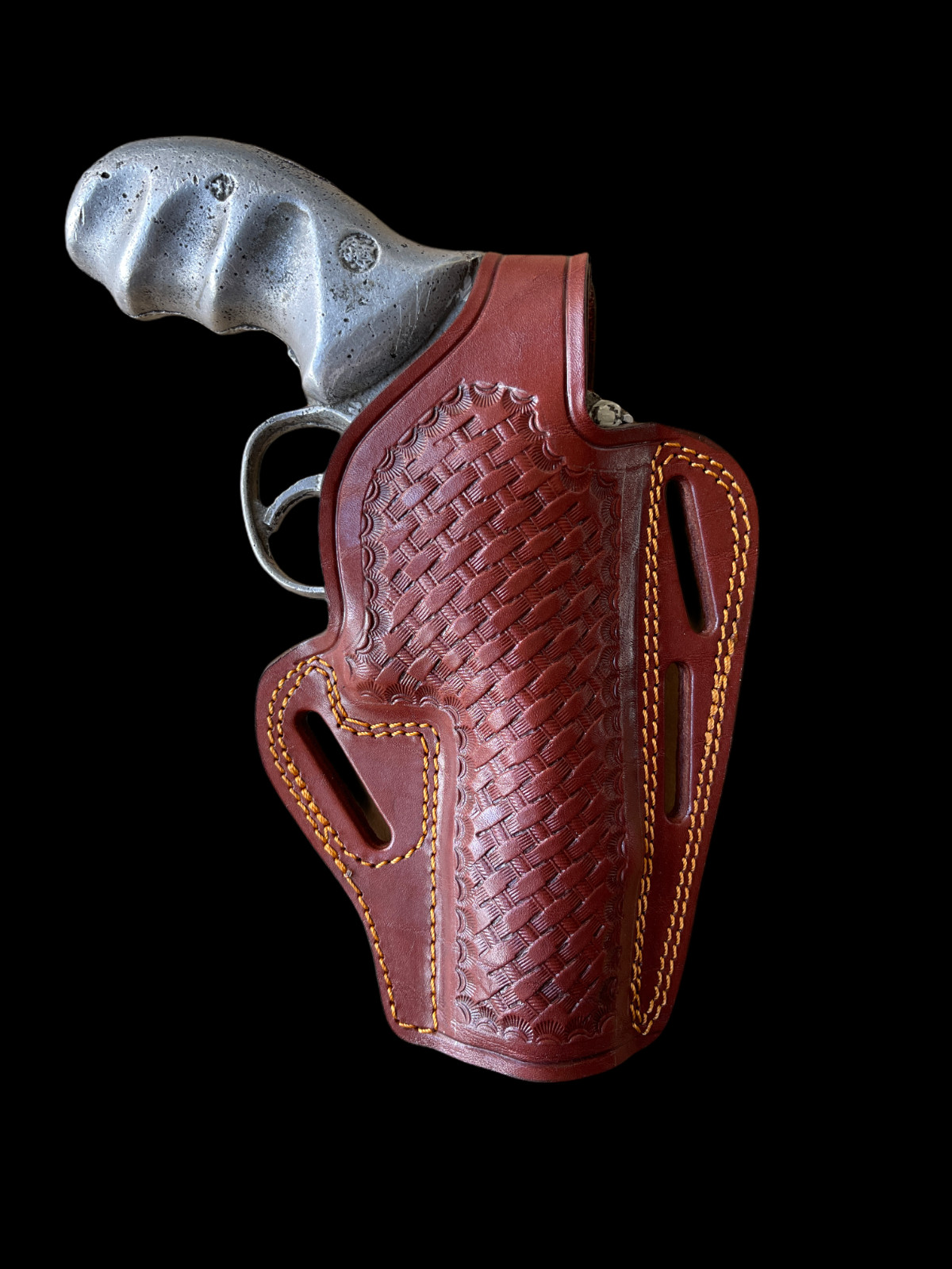KS030 Basketweave Design Pancake Leather Holster 357 Magnum & Similar Revolvers