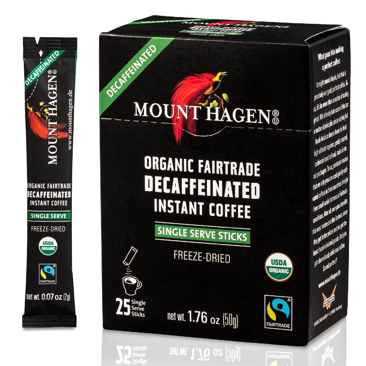Mount Hagen 25 Count Single Serve Instant Decaf Coffee Packets - 1 Pack | Dec...