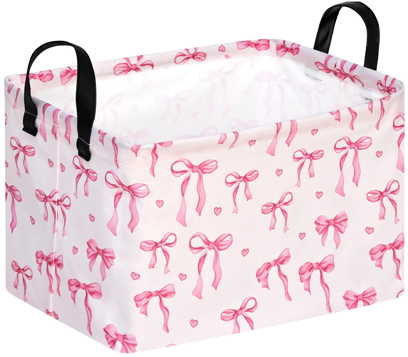 Pink Bowknot Girls Gifts Storage Box Clothes Hamper Basket Collapsible Organi...