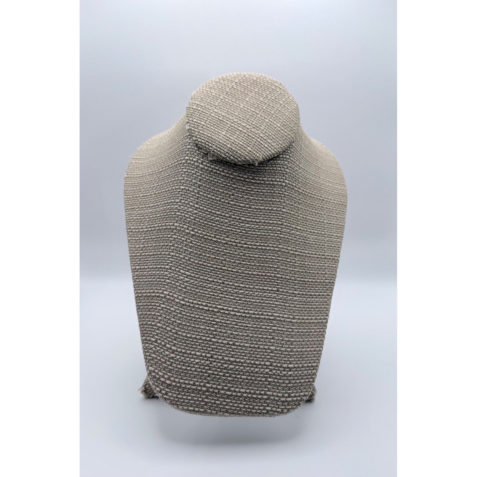 Beige Linen Fabric Necklace Display Bust Stand Jewelry Holder Showpiece 9 in