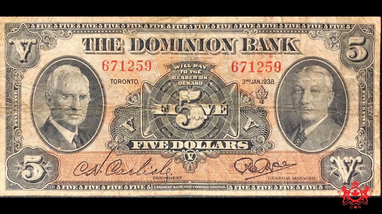 1938 The Dominion Bank 5$ 671259 - F/VF -