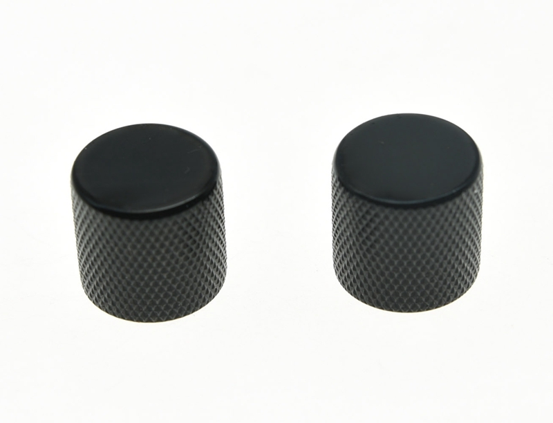 2-Pack Black Flat Top Metal Tele Telecaster Knobs 18mm Guitar Bass Barrel Knob