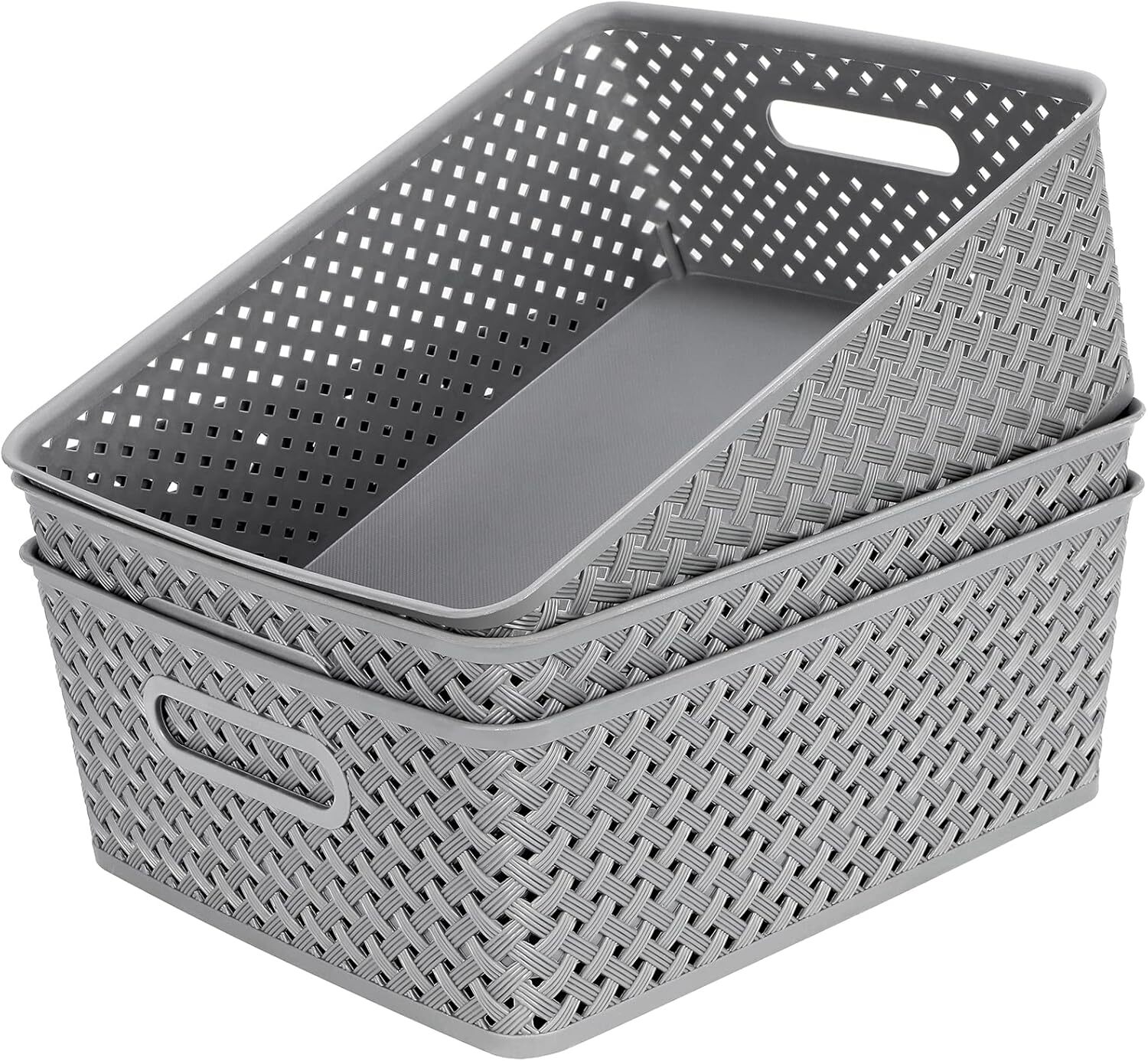 Organization and Storage 3 Packs, Plastic Bins Organizer Bins, Woven Baskets