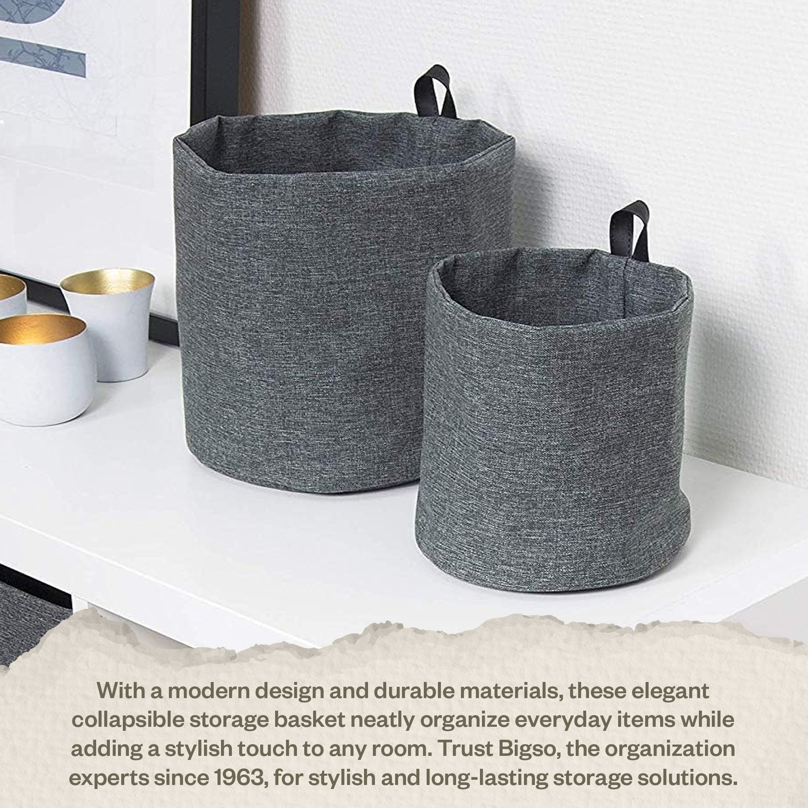 Bigso Soft Hang Around Hanging Storage Basket | Small | Grey
