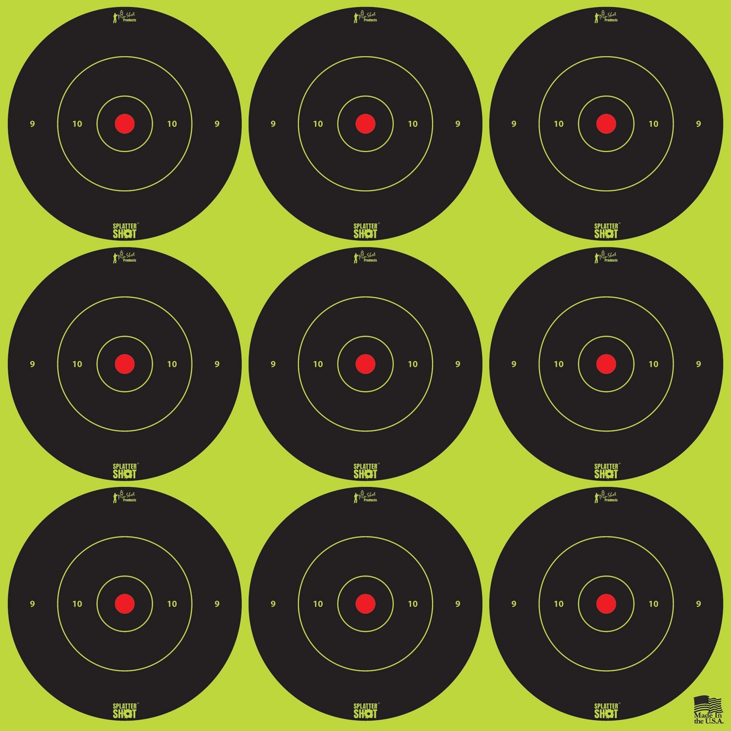 Pro-Shot 2BGREEN108 SplatterShot Self-Adhesive Paper Black/Green 2" Bullseye 12P