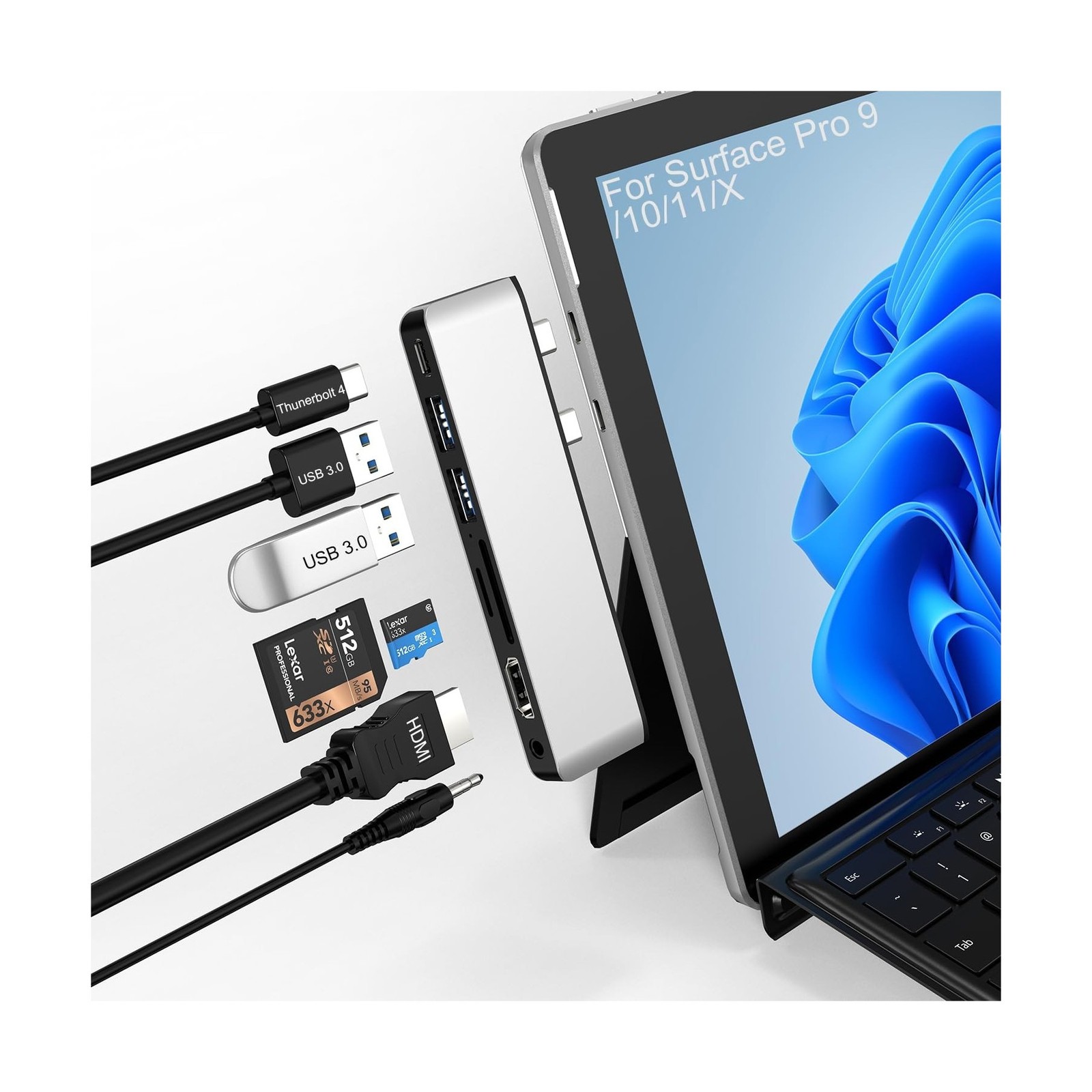 Surface Pro 9/10/11/X Docking Station, Surface Pro 11 USB Hub with 4K HDMI, U...