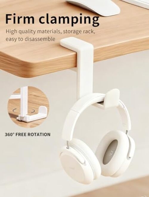 Headphone Hook，Headphone Stand，PC Gaming Headset Holder for Desk，Headset White