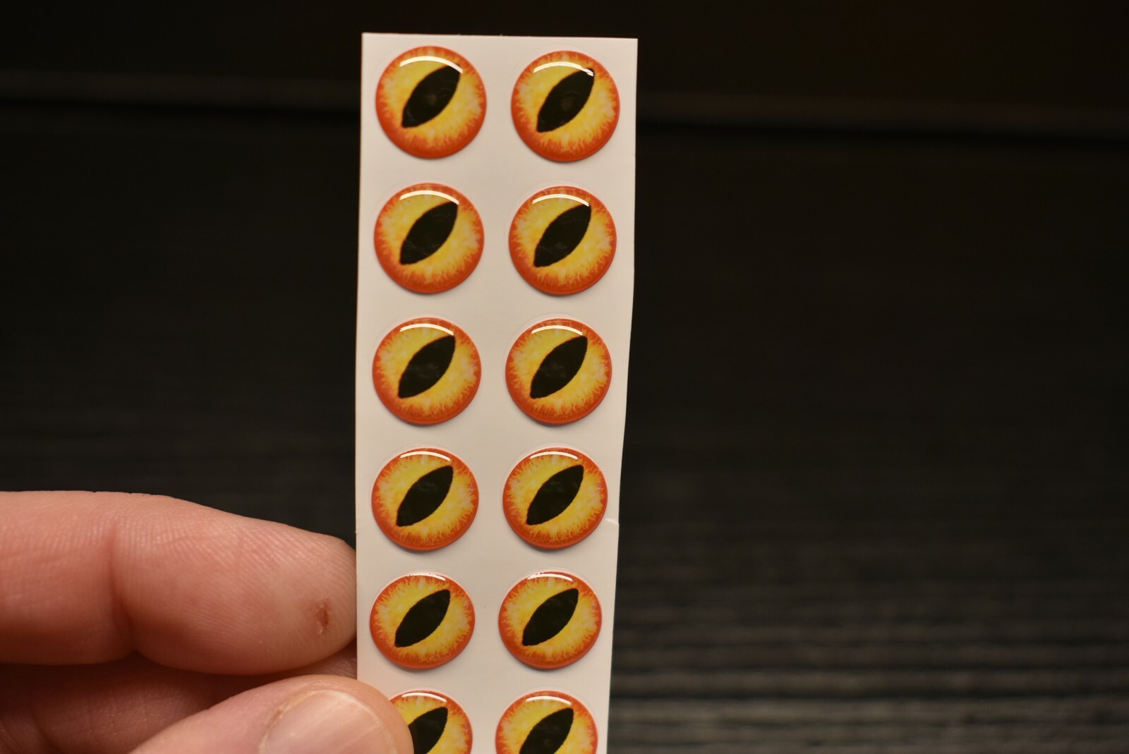 18 ORANGE FIRE SLIT  3D Soft Molded 10mm .3937" Adhesive Eyes Fly Tying Lures