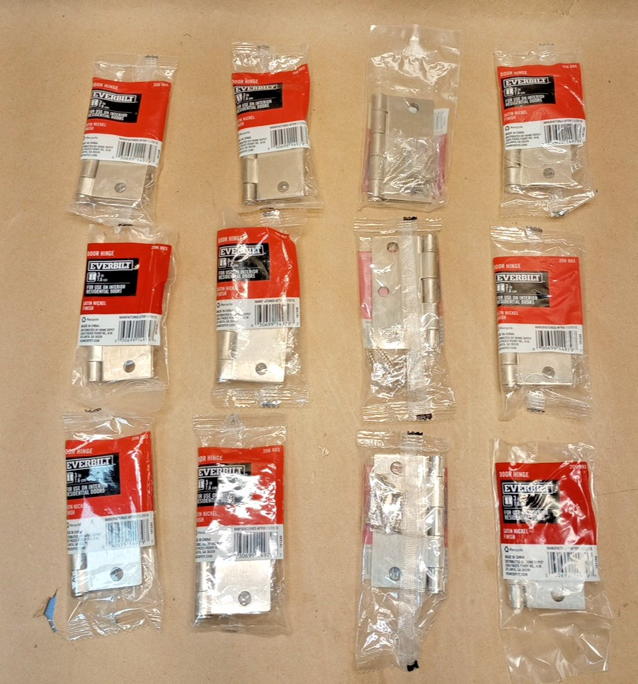 Lot Of 12 Everbilt Interior Door Hinges 3" Satin Nickel Square 206 993