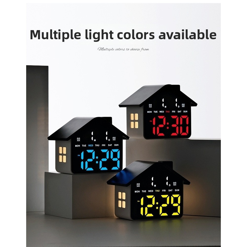 Compact Cabin Style LED Alarm Clock with Adjustable Night Light Colors