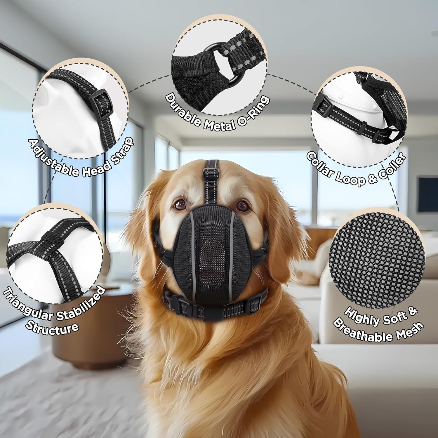 Soft Nylon Dog Muzzle with Reflective Edges - Secure Fit for Training & Grooming