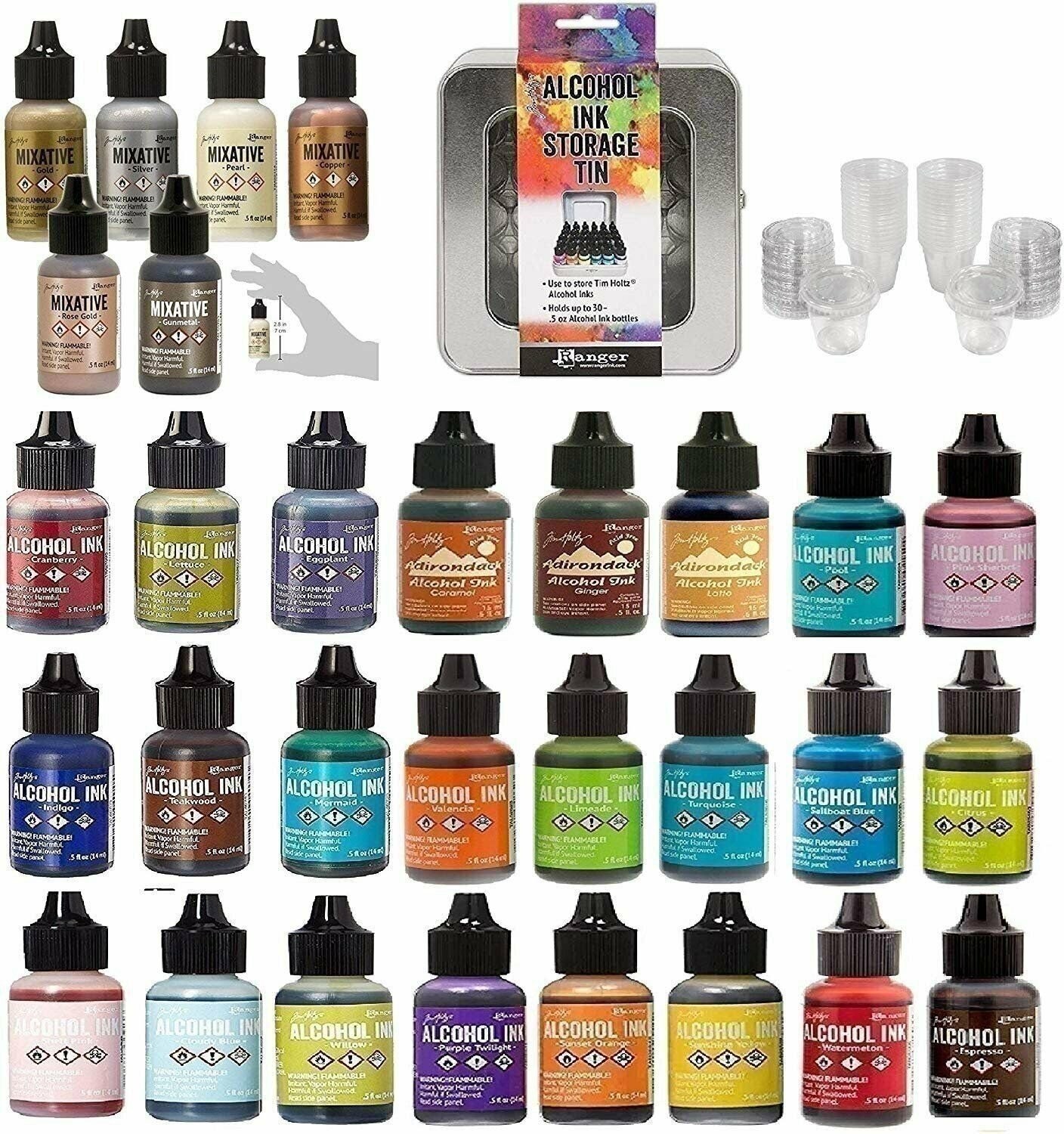 Ranger Tim Holtz Bundle Alcohol Ink x 24 Colors Metallic Mixatives 6 Colors:...