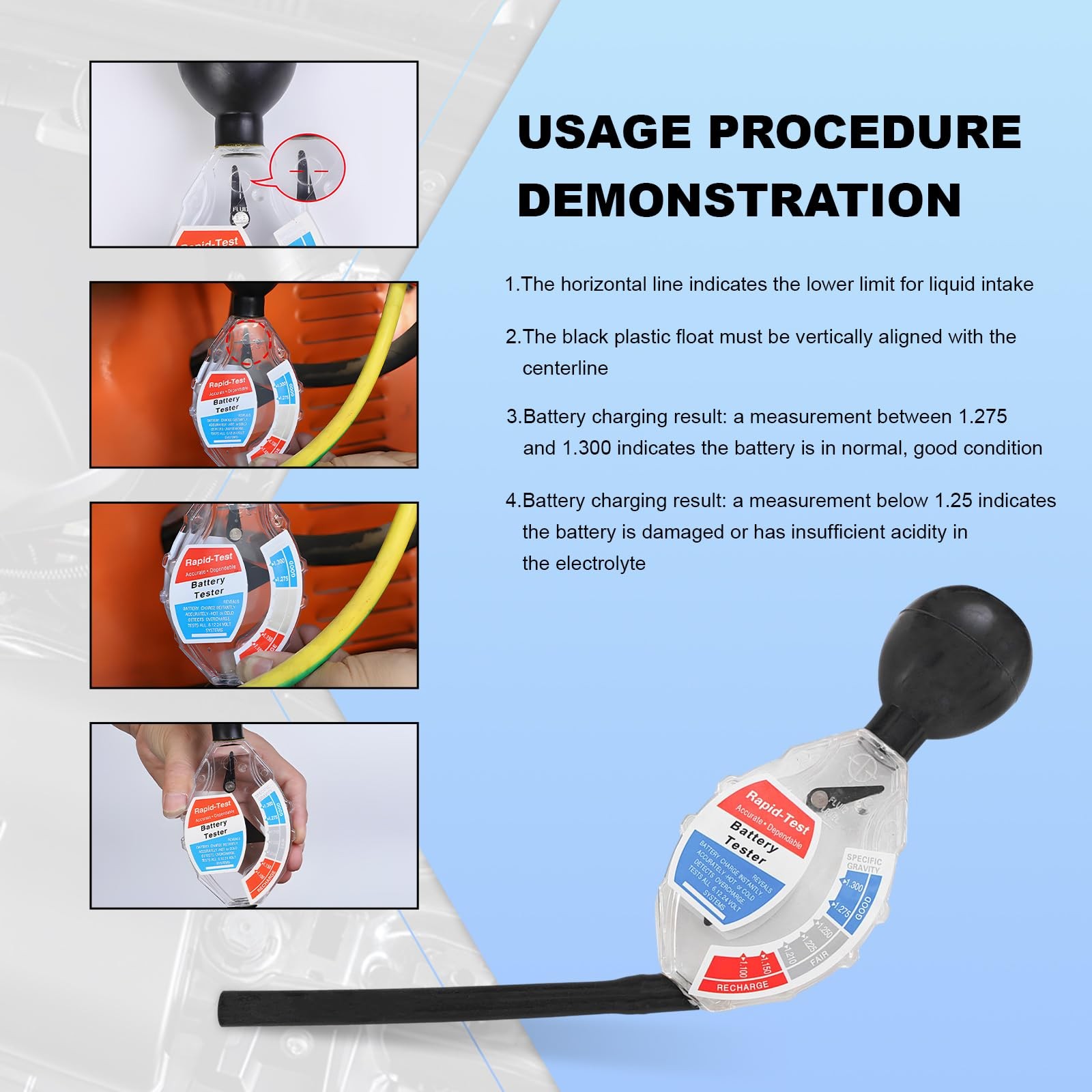 Rdxcv Car Battery Hydrometer Tester, Deep Cycle Transparent