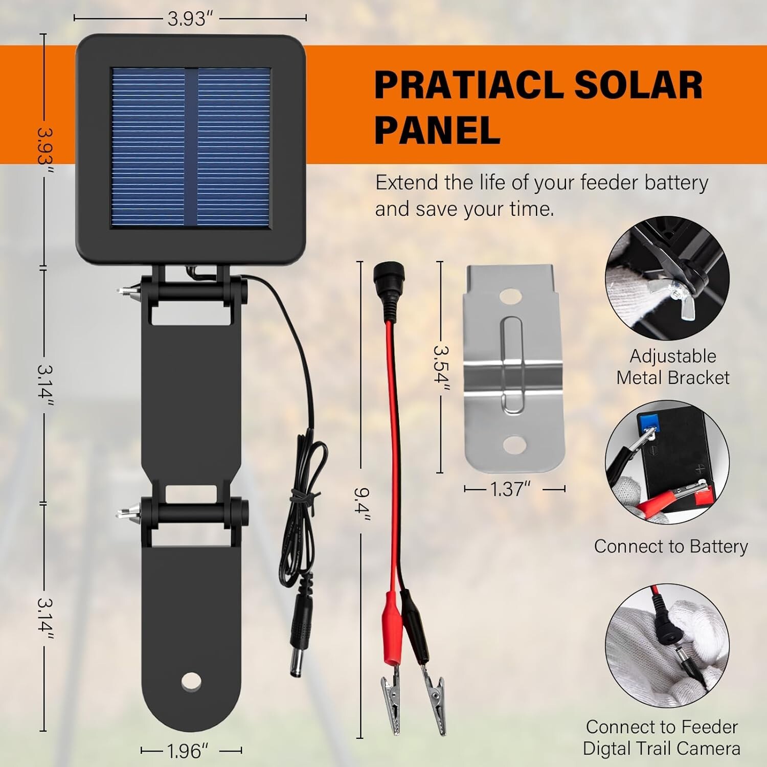 6V Solar Panel for Deer Feeder, Efficient Solar Panel Charger w/Adjustable Mount