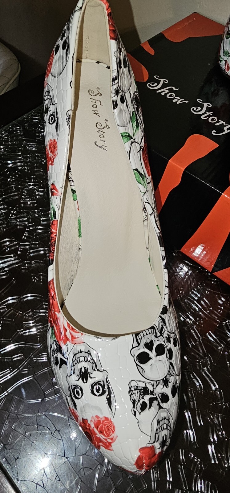 Womens Rose And Skull Bones High Heels