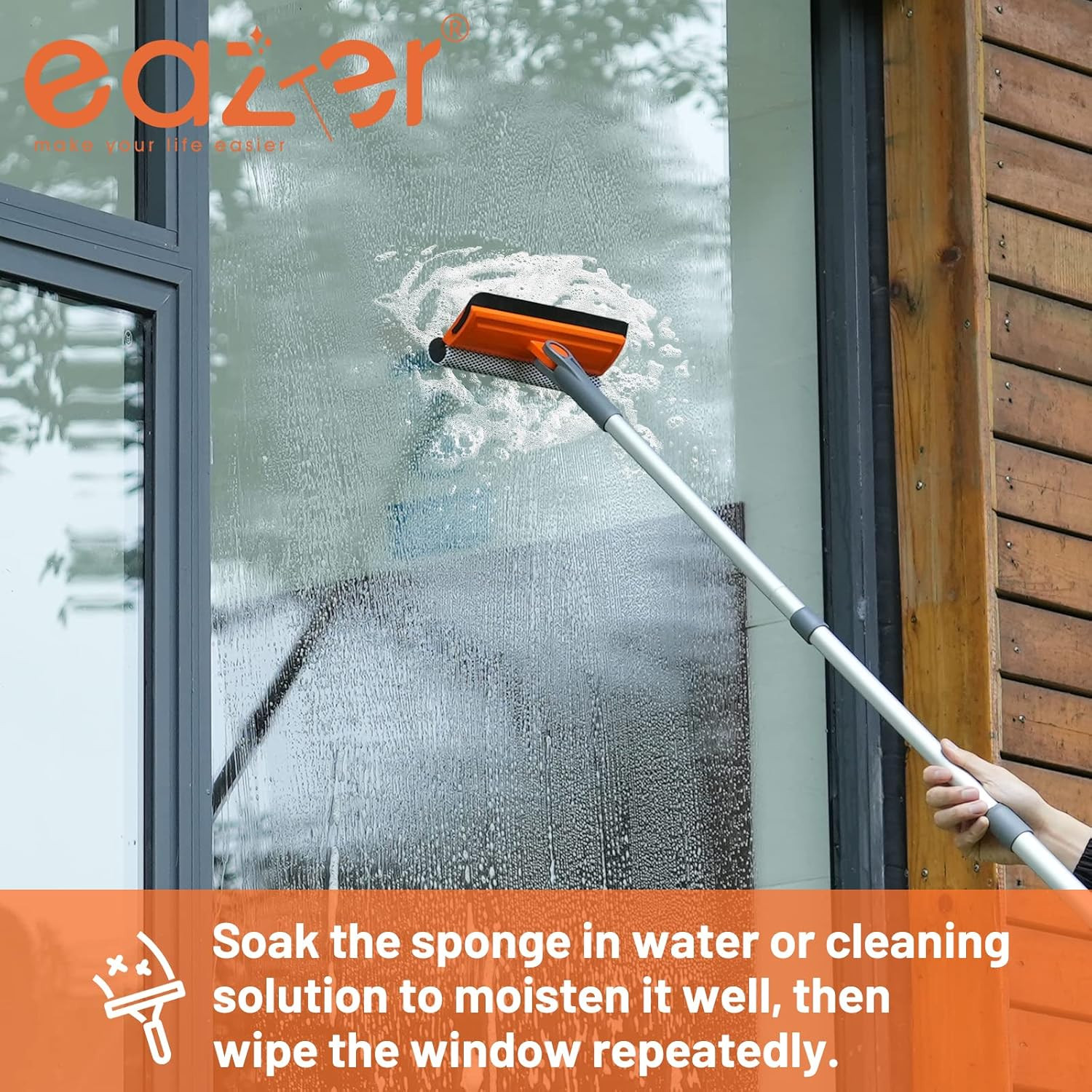 46'' Professional Window Cleaner Tool, 2-In-1 Rotatable Squeegee for Window Clea