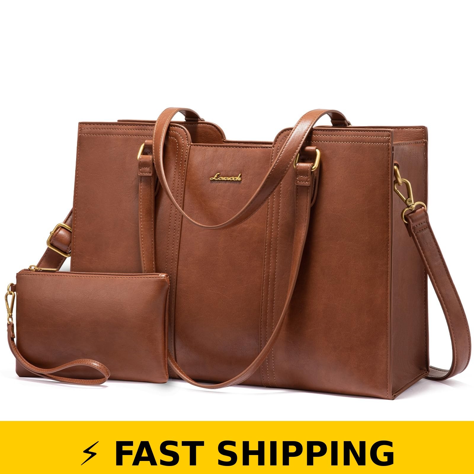 LOVEVOOK 15.6 inch Laptop Bag for Women - Waterproof Brown Tote