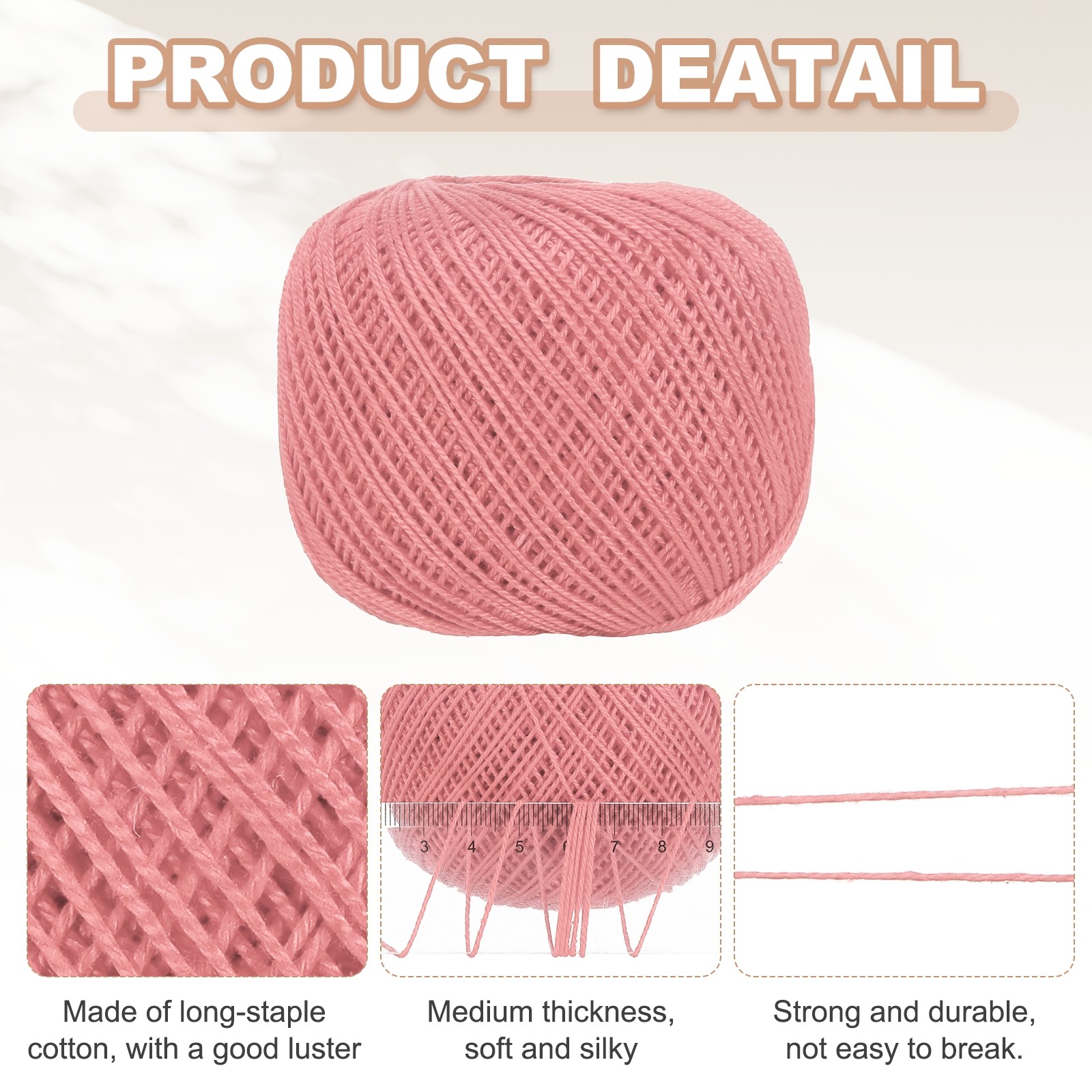 2 Rolls 164 Yards Size 3 Dark Pink Pearl Cotton Crochet Thread Lace Weight Yarn