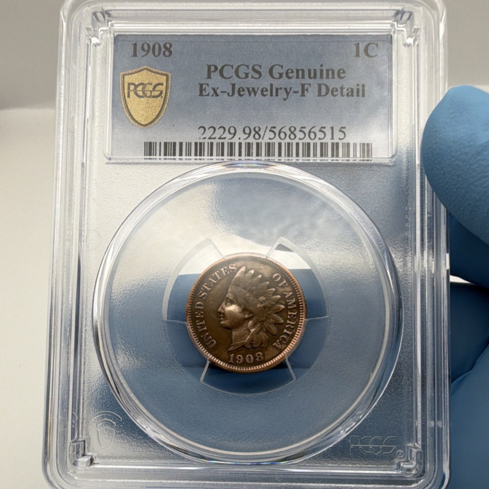 1908 Indian Head Small Cent PCGS Genuine Ex-Jewelry F Detail Bronze Coin