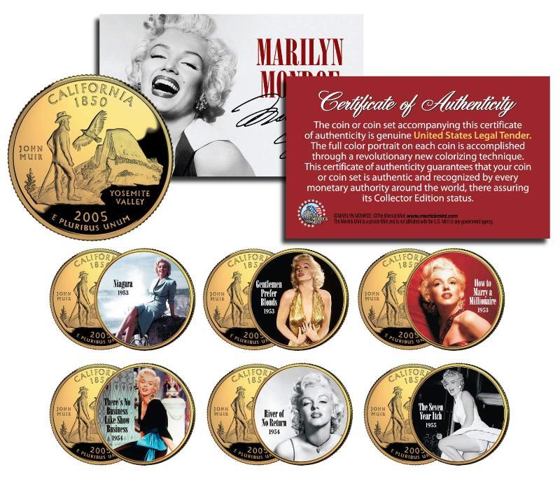 MARILYN MONROE MOVIES California Quarters U.S. 6-Coin Set * LICENSED *