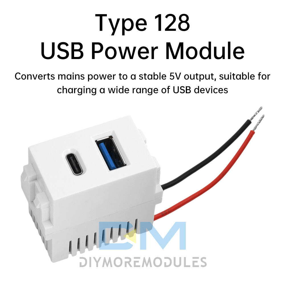 Type 128 USB Power Module Dual Port 2.1A 5V USB+Type-C Charging Socket Module