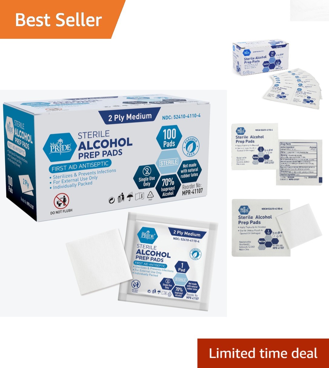 Individually Wrapped Antiseptic Alcohol Pads - 100 Count for Quick Disinfection