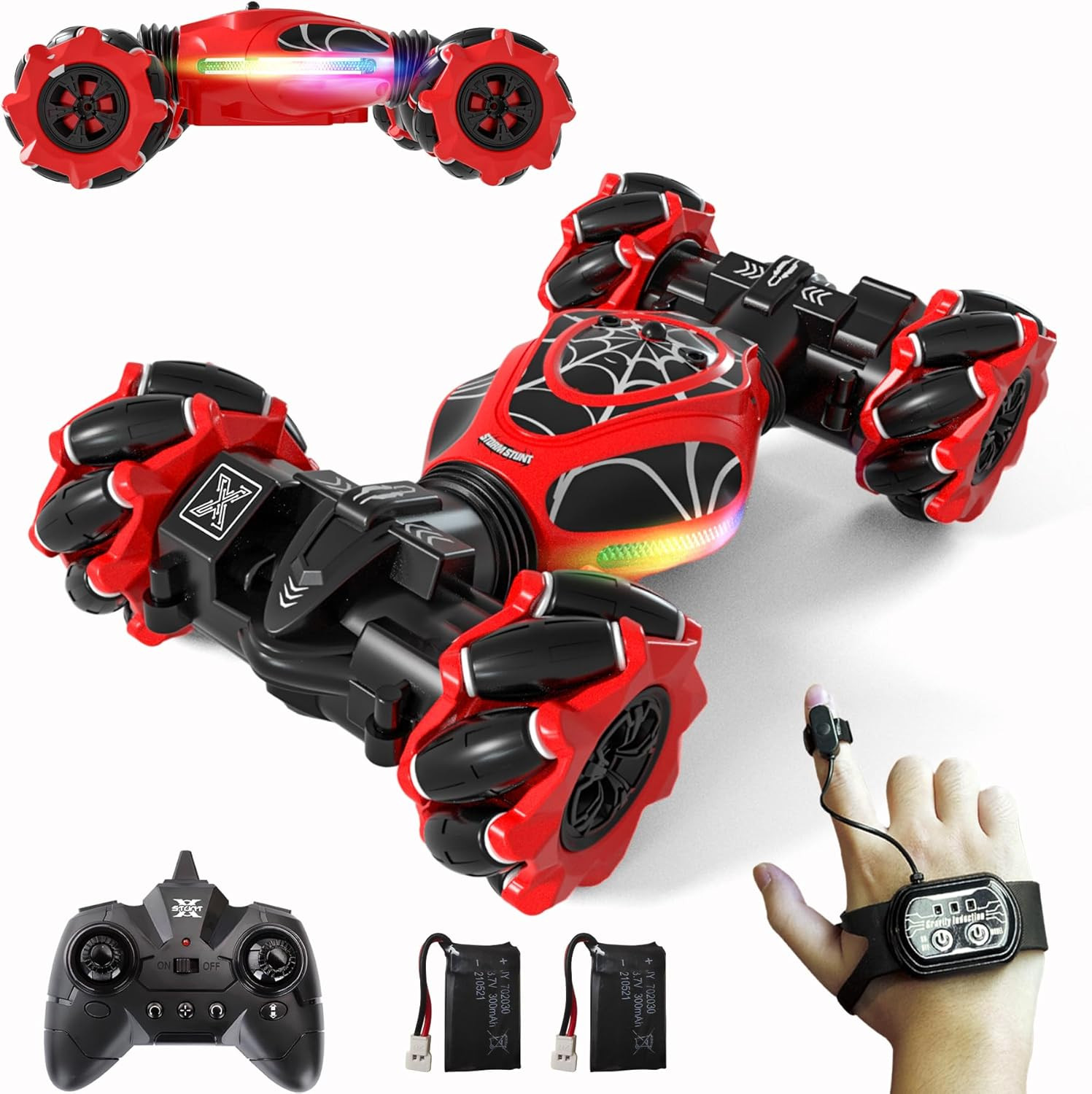 Gesture RC Car Red,1:24 High Speed 4WD Transform Stunt Car with Gesture & Remote