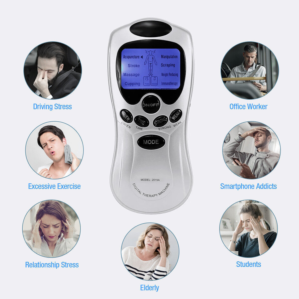 TENS Machine USB Electrical Muscle Stimulator Massager Pulse Channel White