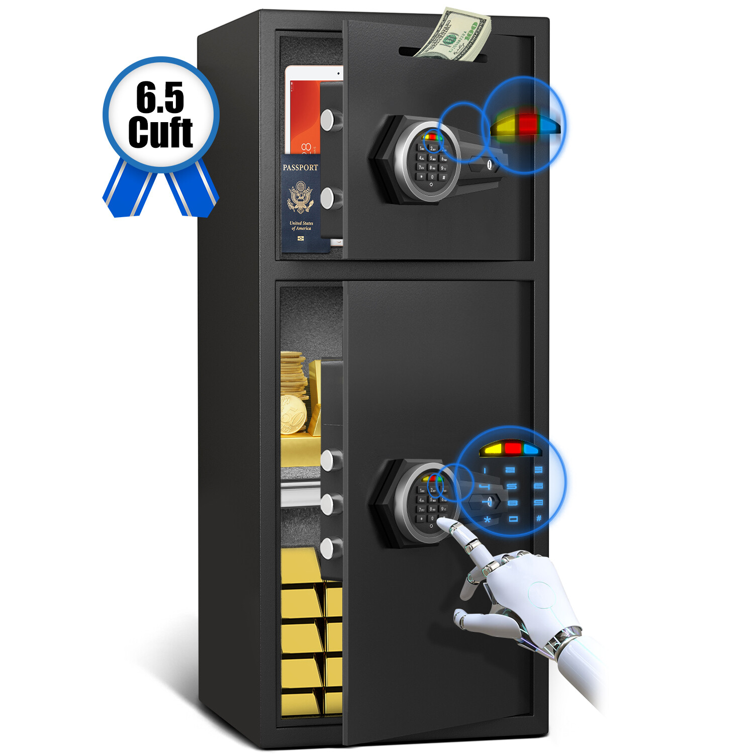 6.5 Cuft Large Home Safe Box with Adjustable Shelf, Deposit Slot & Mute Mode