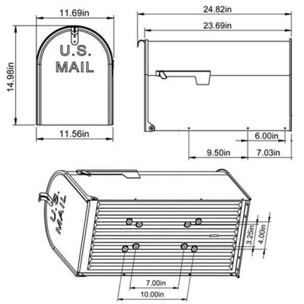 Post Mount Mailbox Black Extra Large Rust-Resistant Steel Adjustable Door Latch