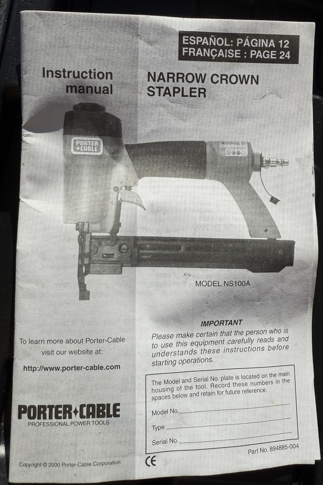 PORTER CABLE NS100A